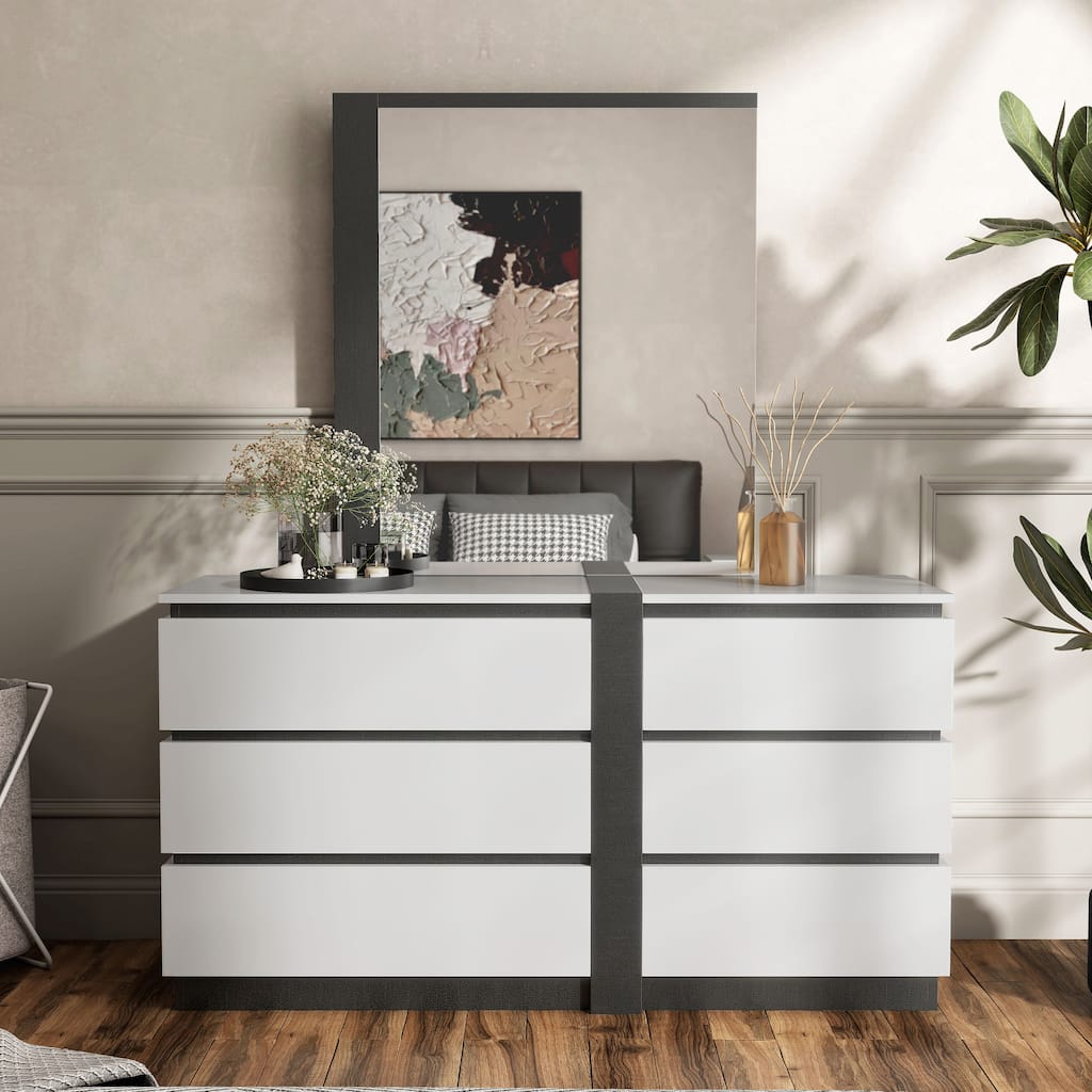 Conjira Contemporary White 2-piece 6-Drawer Wood Dresser and Mirror Set by Furniture of America