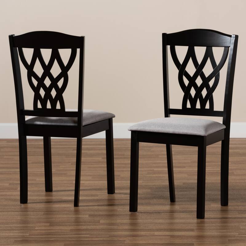 Modern Dining Chair Set - 2 Piece Grey Fabric Upholstered Wood Chairs - Contemporary Style