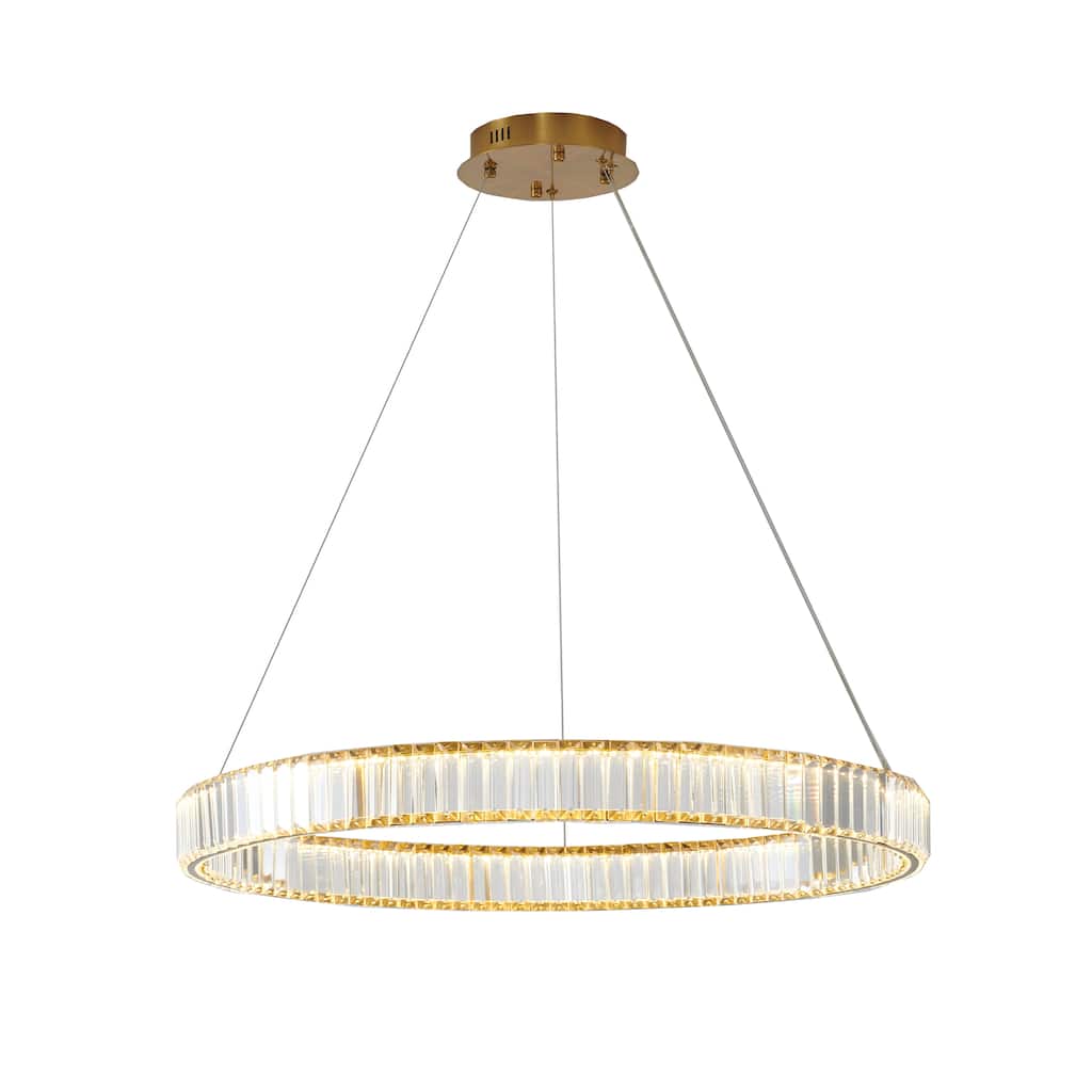1-Light D31.5'' Clear Crystal Halo Chandelier with Gold Hardware