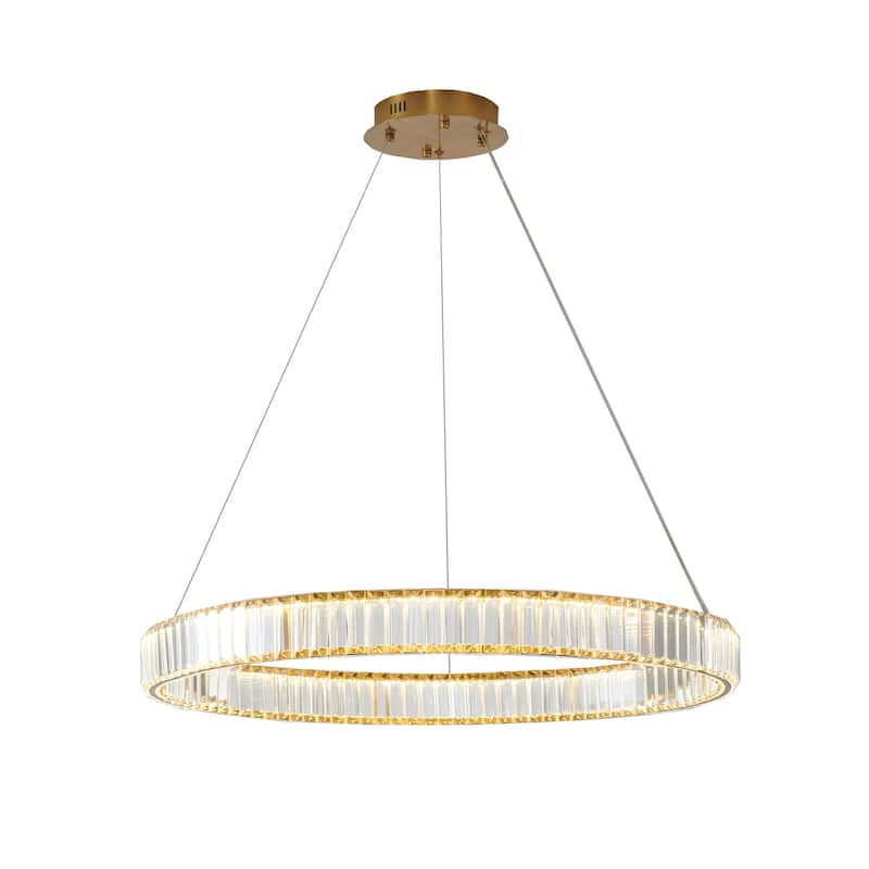 1-Light D31.5'' Clear Crystal Halo Chandelier with Gold Hardware