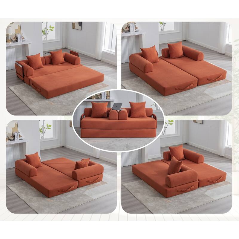HOMEFUN Corduroy Upholstered Modern Comfort Foldable Compressible Sofa Bed with Sturdy Metal Frame - Orange