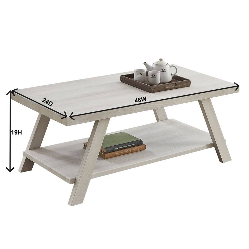48" Modern Rectangular Coffee Table with Storage Shelf and Splayed Legs for Living Room