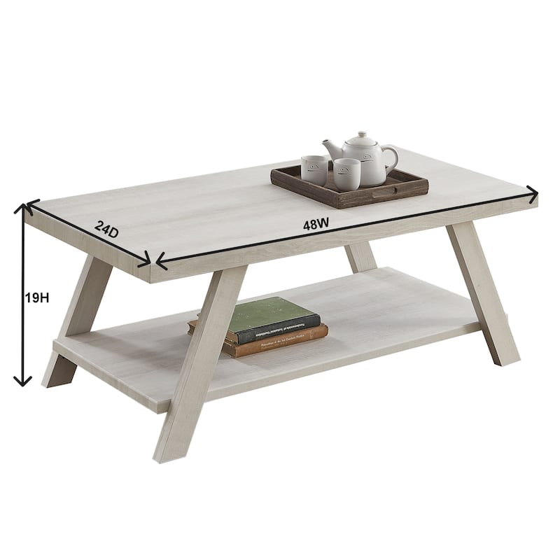 Modern Wood Shelf Coffee Table Stylish Coffee Table with Storage and Wide Angle Legs, for Living Room, White