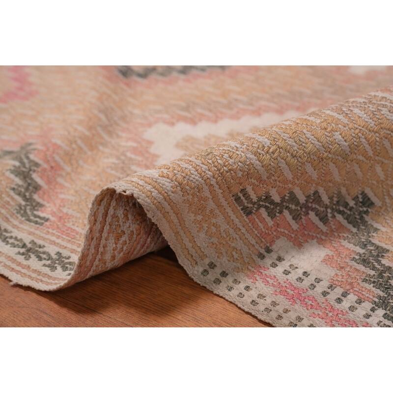 Hand Woven Oriental 100% Wool Carpet Southwestern Tribal Peach Kilim Area Rug - 9' 3'' X 5' 1''