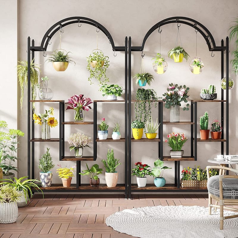 5-tier Indoor Plant Stand Metal Plant Shelf with Hanging Hooks