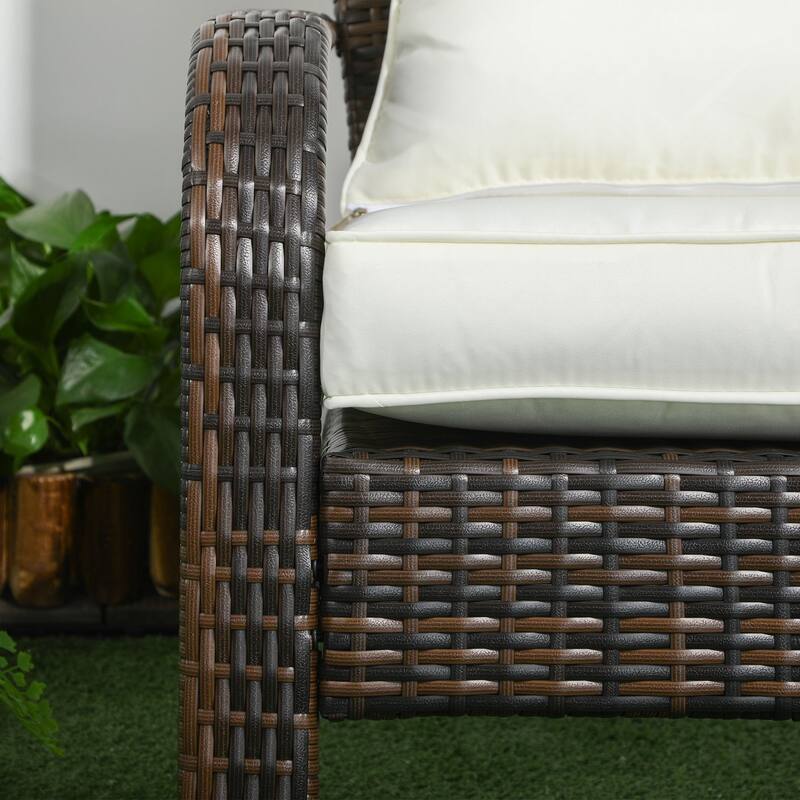 Patio Wicker Adirondack Chair with Soft Cushions, Tall Curved Backrest & Comfortable Armrests