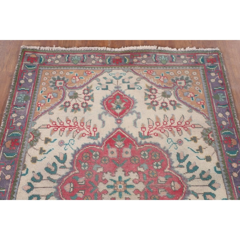 Tabriz Persian Accent Rug Hand-Knotted Wool Carpet - 3'2"x 4'7"