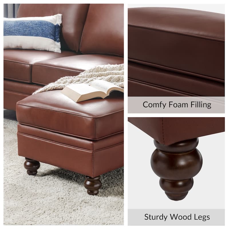 Filomena Transitional 5 Piece Genuine Leather Living Room Set Sofa with Rolled Arms by HULALA HOME