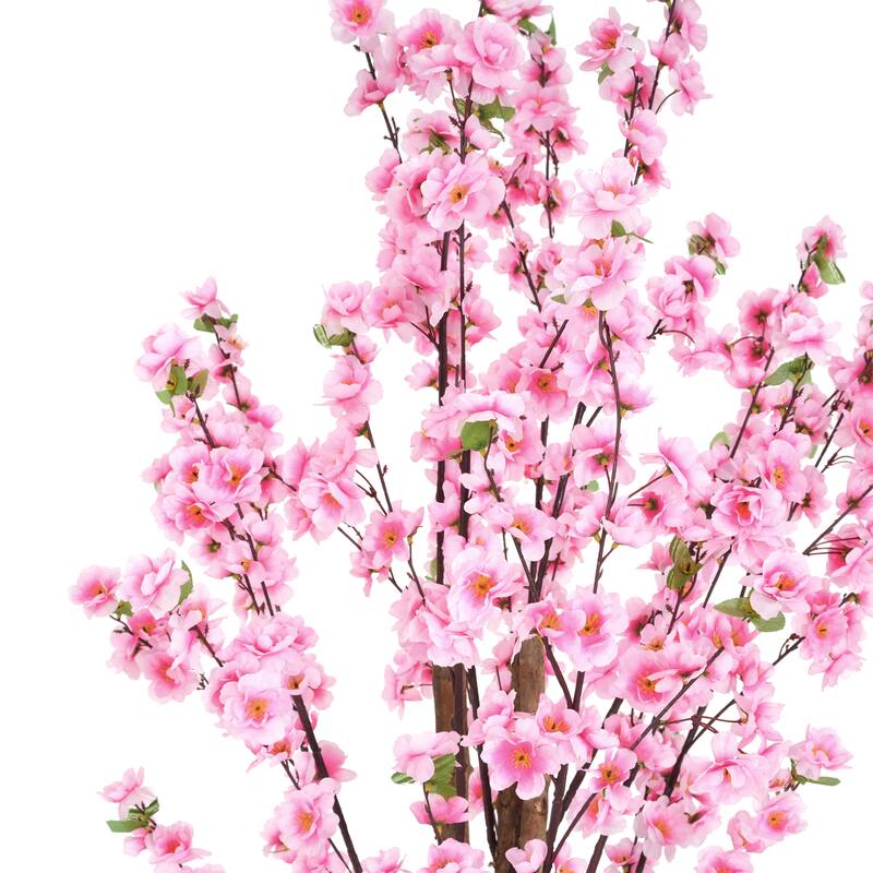 Roomfitters 6' Artificial Peach Blossom Tree with Black Plastic Pot, Lifelike Pink Flower Décor for Home & Office