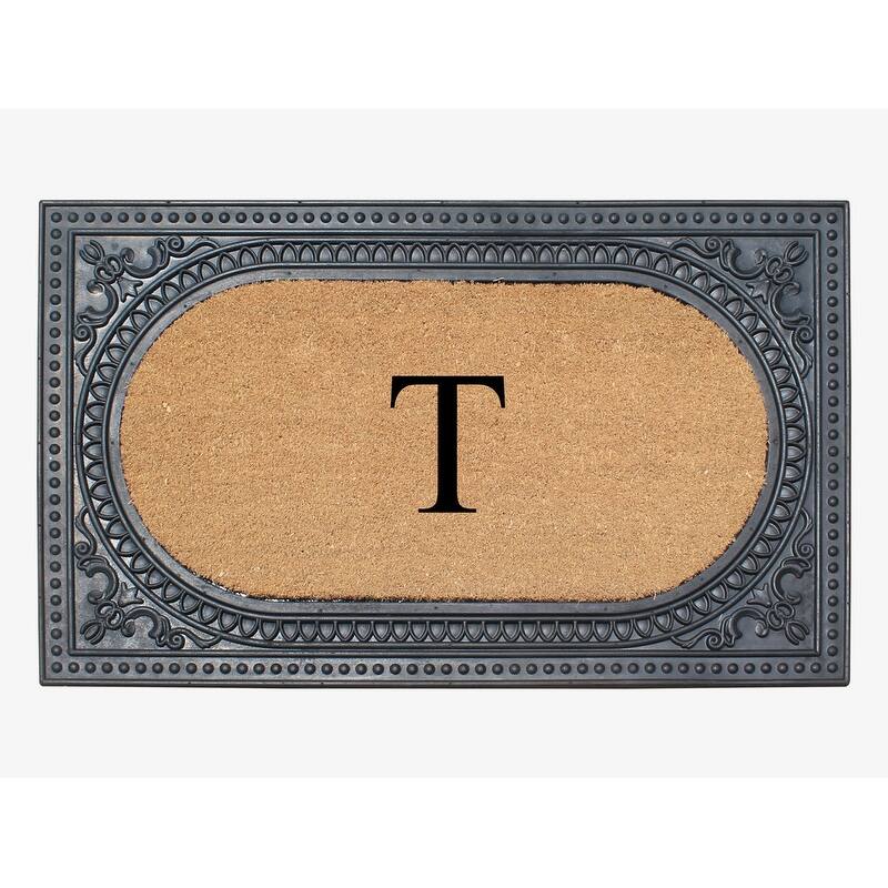 A1HC First Impression Carson Rubber and Coir 24" X 39", Heavy Duty, Easy to Clean Outdoor Monogrammed Doormat - Black - Monogrammed T