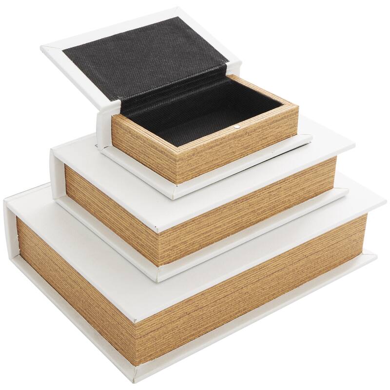 Faux Leather or Linen Fabric Book Storage Box - Set of 3 White, Beige, Black, Red or Light Gray - Roche River Decor