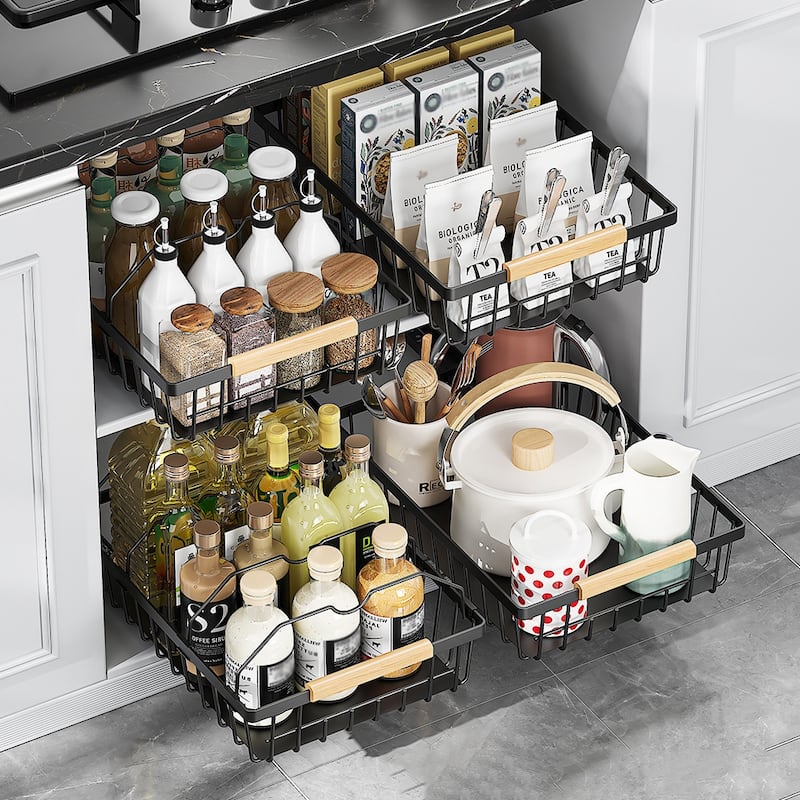 Pull Out Cabinet Organizer Slide-Out Drawers Organizers Under Sink and Pull-Out Shelf Storage Drawer for Kitchen Storage