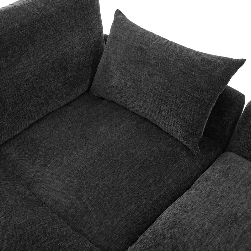 U Shaped Modular Sectional Sofa with Movable Ottoman, Chenille Upholstered 5-Seater Sofa with 2 USB Ports & Phone Holder