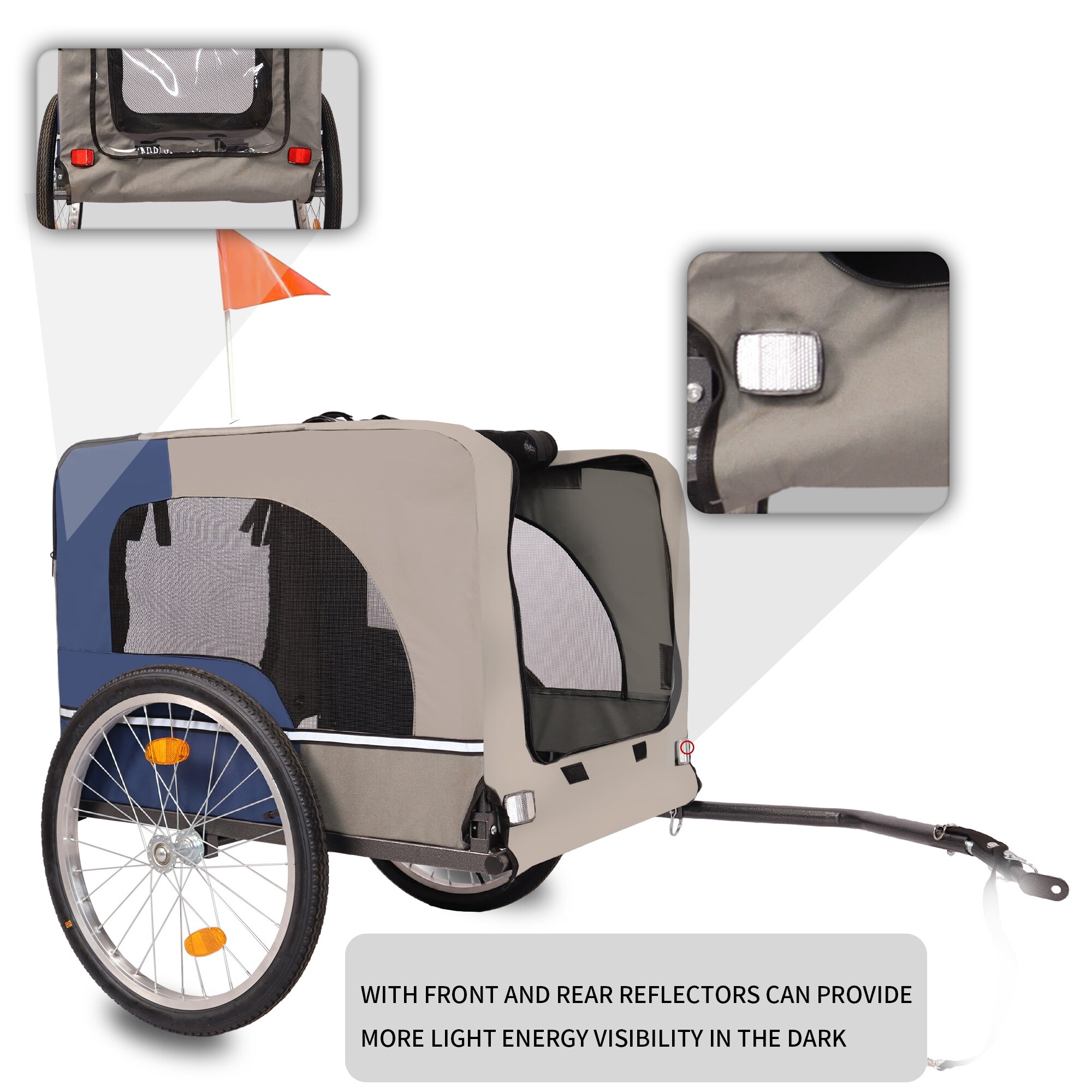 Pet off Road Vehicle Dog Bike Trailer Folding Carrier Wagon Outing Wagon Camping Picnic Carts Portable Trolley Blue Grey
