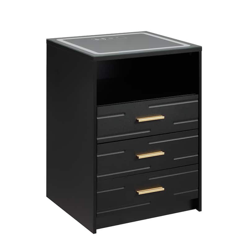 EROMMY Smart Nightstand with Wireless Charging, USB Ports, and Adjustable LED Lighting – Modern Bedside Table with 3 Drawers