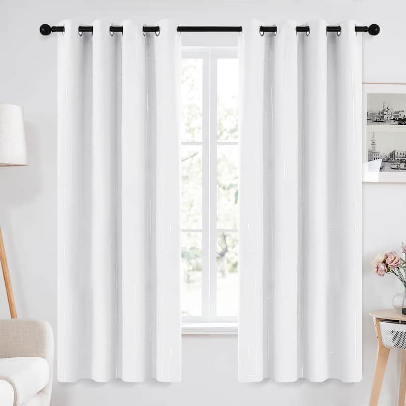 Grommet Curtains, Room Darkening Window Drapes with Lines Foil Print