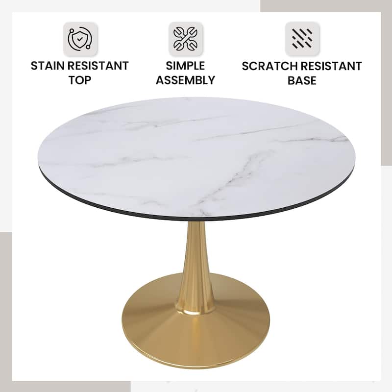 LeisureMod Bristol 40" Round Dining Table for 4 with MDF Tabletop in Gold Steel Base for Kitchen & Dining Room