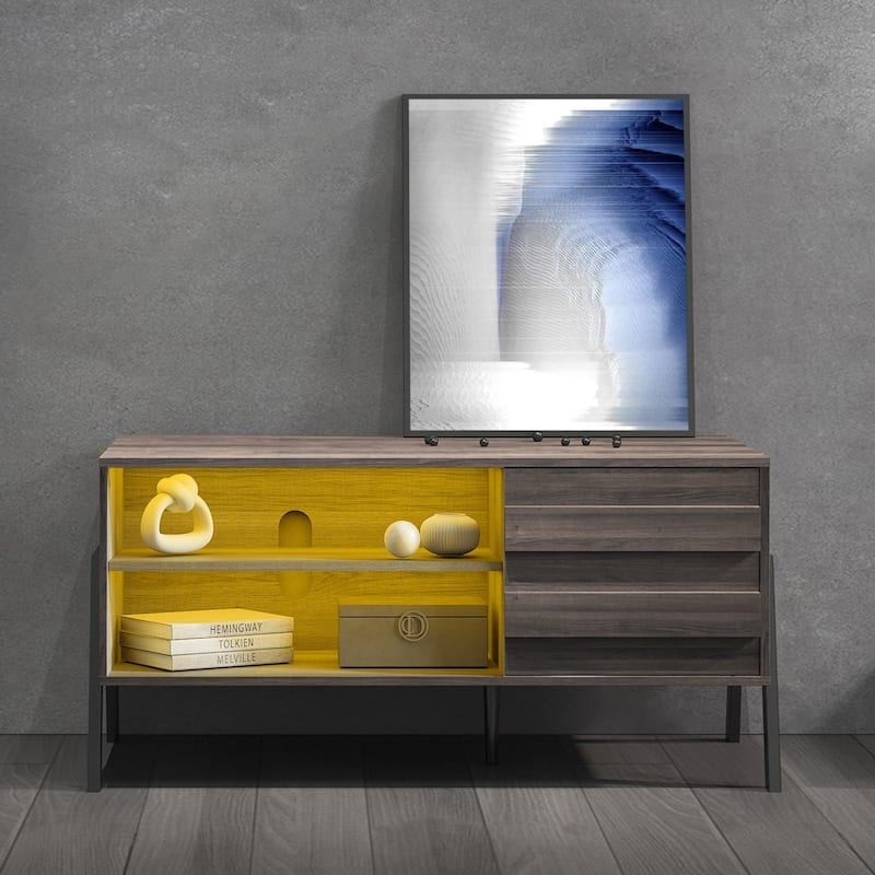Mid-Century Modern TV Stand for 55"/65"/75" TV Console with LED Light