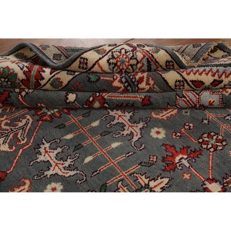 Gray Geometric Oushak Oriental Area Rug Handmade Wool Carpet - 7'9"x 9'11"
