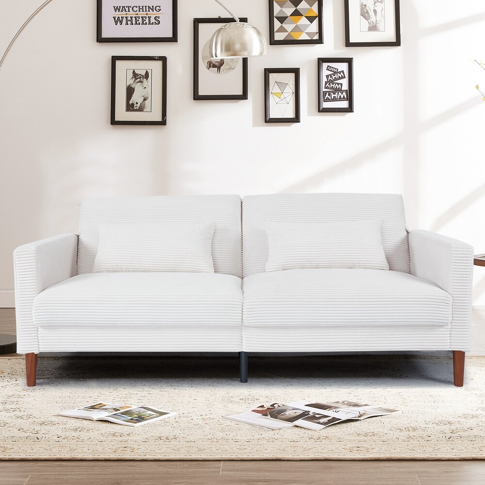 flyout slide 0 of 8, Retro 74 in. Comfy Corduroy Rectangle 2-Seater Loveseat with Solid Wood & 2 Pillows, 4 Color Optional Beige