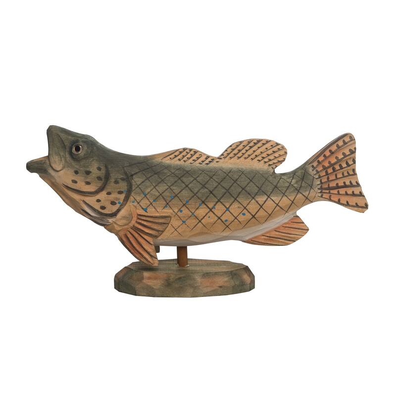 12" Decorative Fighting Fish Wooden Tabletop Figure – Coastal, Beach House, Rustic