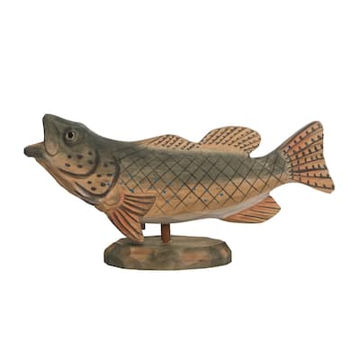 12" Decorative Fighting Fish Wooden Tabletop Figure – Coastal, Beach House, Rustic