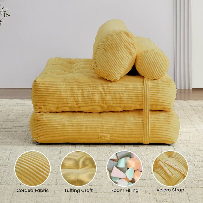 Mixoy W32''/W50'' Corded Velvet Fabric Folding Floor Lazy Futon Sofa Bed