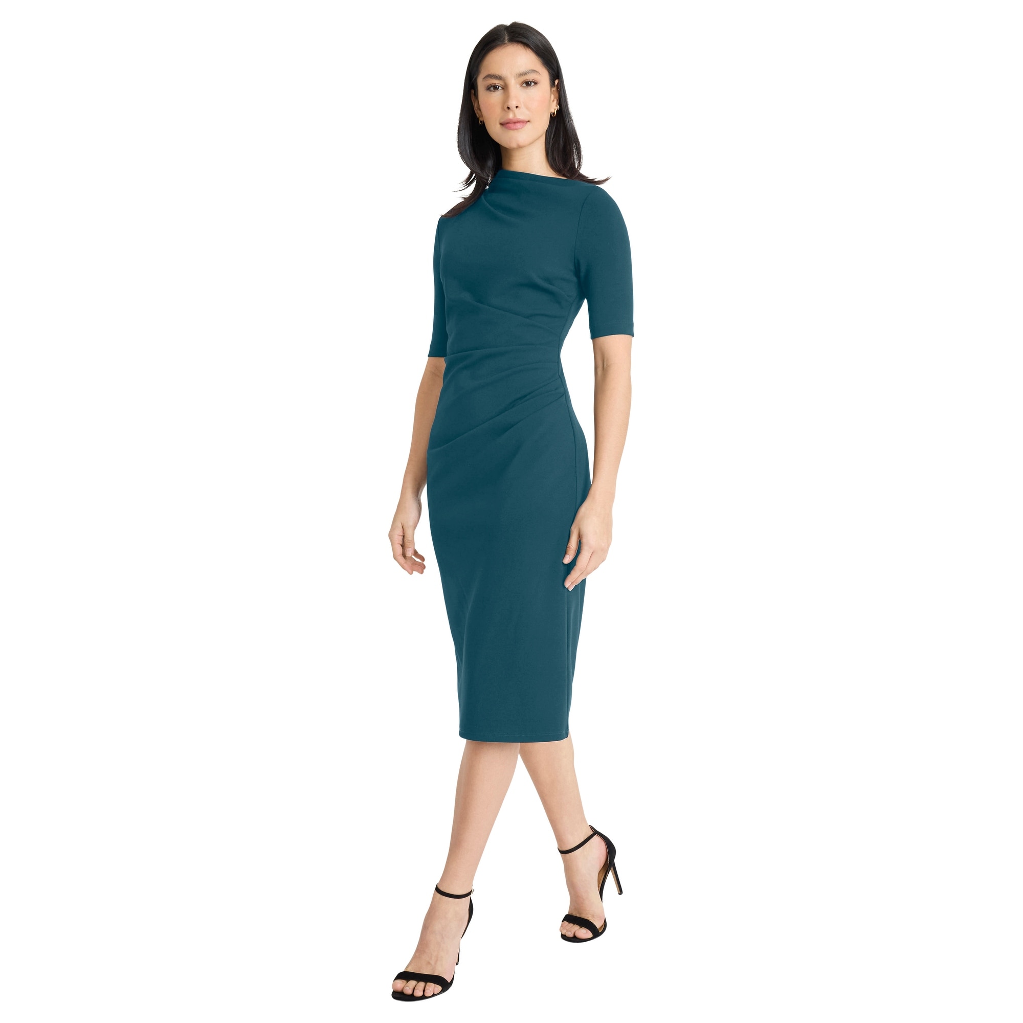 Maggy London Draped Midi Sheath Dress - Overstock - 43114639