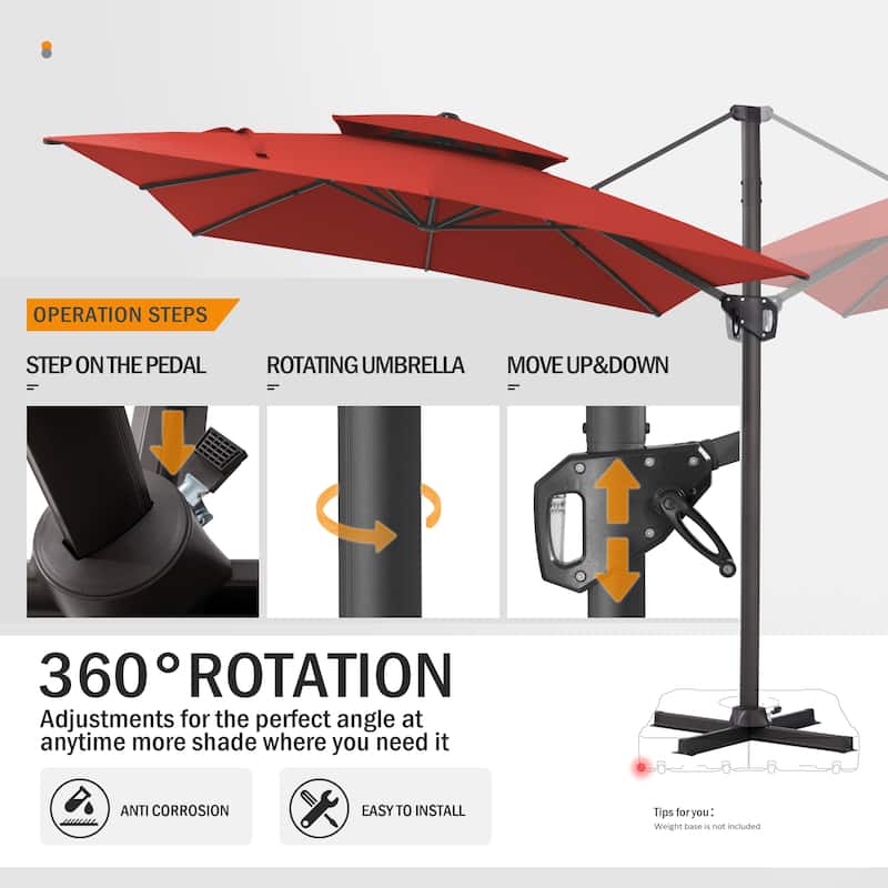 Pellebant 9X11 FT Double Top Patio Cantilever Umbrella, Base Not Included