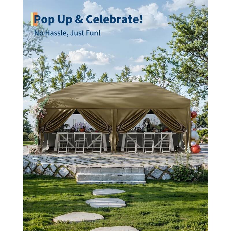 10'x20' Instant Pop-Up Canopy Tent, 6 Removable Sidewalls - 10*20Ft