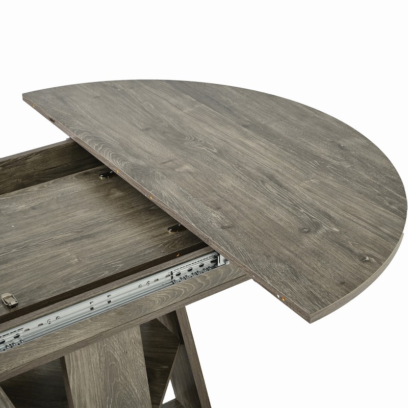 43"-59" Extendable Oval Dining Table with Storage Base, Modern Round to Oval Kitchen Table