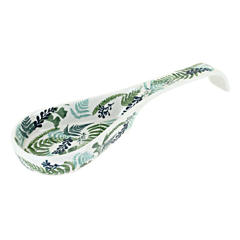 Blue Rose Polish Pottery P164 Manufaktura Large Spoon Rest - Woodland Fern