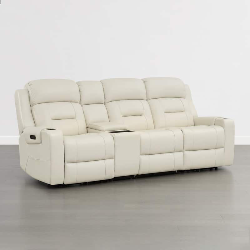 Spruce & Spring Genuine Leather Power Reclining Sofa with Wireless Charging