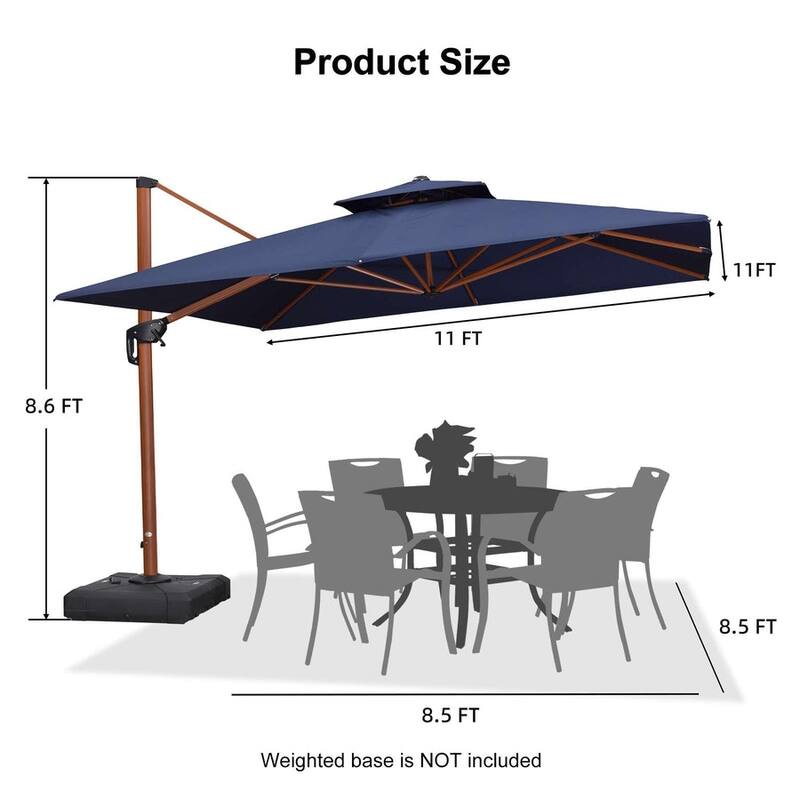 PURPLE LEAF Double Top 9 / 10 / 11 / 12 ft Square Patio Cantilever Umbrellas in Wood Color