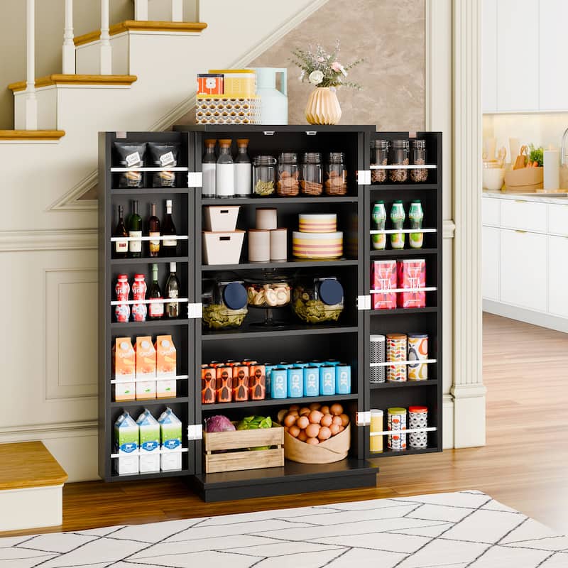 Futzca 47in Pantry Cabinet, Wooden Kitchen Storage Cabinets - Black