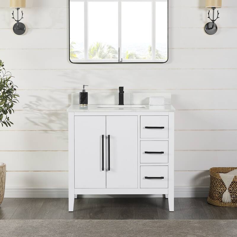 Altair Laurel Bath Vanity with Calacatta White Quartz Stone Countertop without Mirror