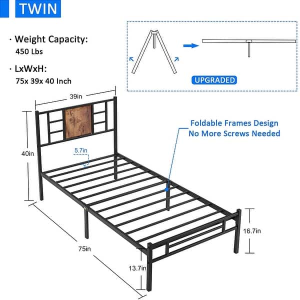 VECELO Wood Platform Kids Bed Frame with Headboard,Twin Size Bed Set of 2
