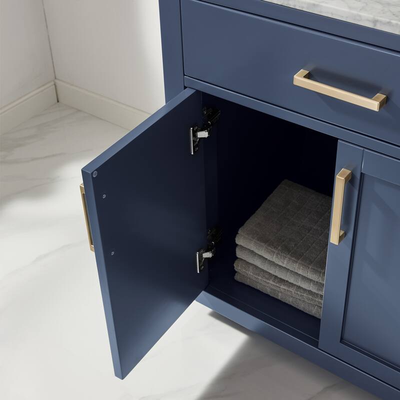 Altair Ivy Single Bathroom Vanity Set and Carrara White Countertop with Mirror