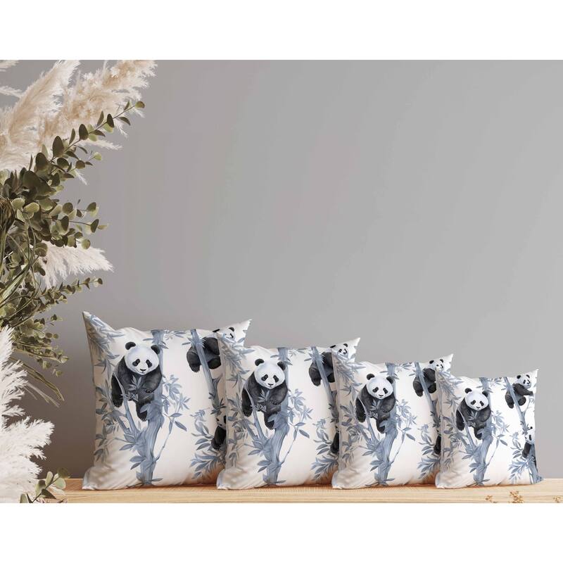 Climbing Panda Indoor/Outdoor Reversible Throw Pillow Blue and Black
