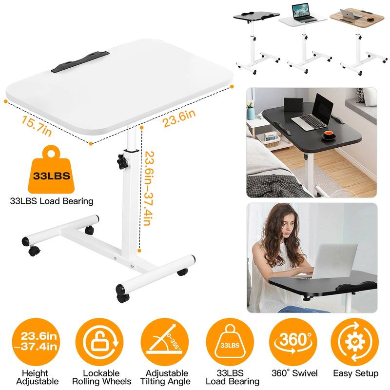 White Height Adjustable Standing Desk with Swivel Top and Lockable Wheels Perfect for Laptop Use