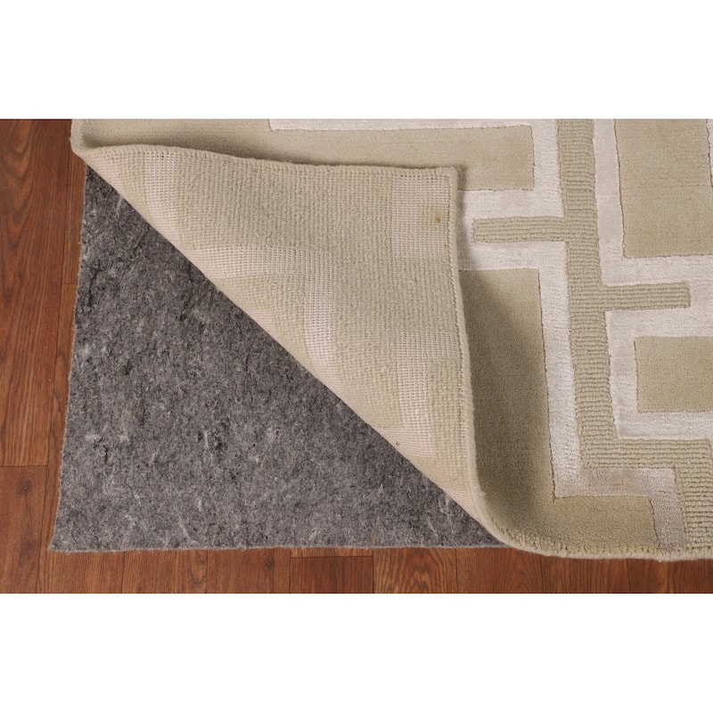 Geometric Nepalese Oriental Area Rug Handmade Wool Carpet Beige - 8'1" x 9'11"