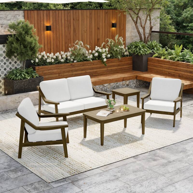 5-Piece Outdoor Sectional Wood Conversation Set with Table