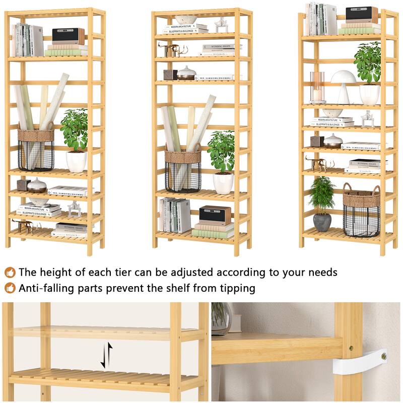 6-Tiers Adjustable Bamboo Storage Shelving Rack,Freestanding Open Display Shelf Organizer Rack