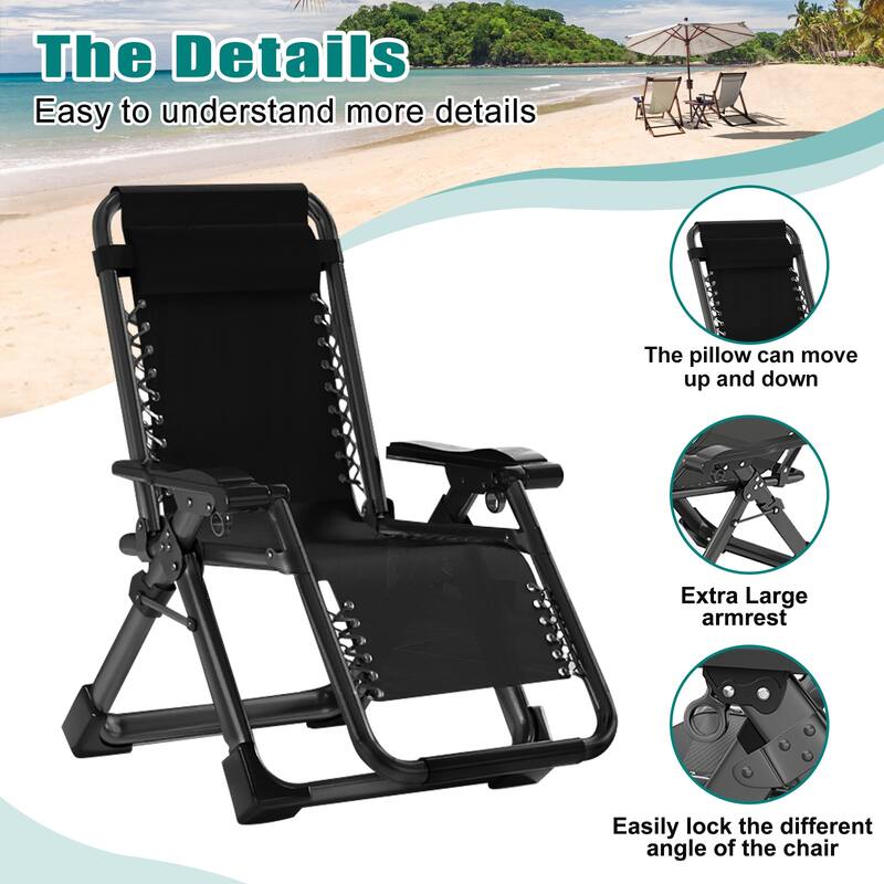 DoCred Zero Gravity Chair Lawn Lounger Chair with Pillow 2pcs