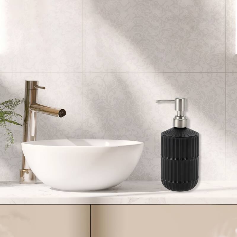 Simple Vertical Lines Soap Pump Dispenser for Bath 450ml 1 Pcs - Black Silver Tone