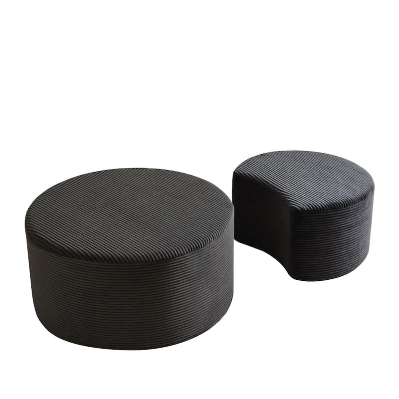 Round Nesting Coffee Table Set of 2 - Modern Upholstered Ottoman, Living Room Side Tables, No Assembly Required