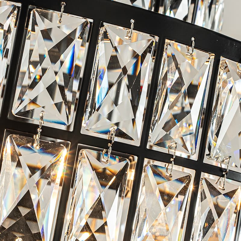 Modern Crystal Chandelier Matte Black Finish Tiered Drum Pendant Light for Small Spaces Dining Room Entryway