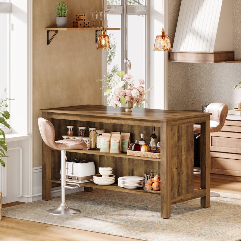 59-Inch Large Farmhouse Kitchen Island with Storage - 27.56" D x 59" W x 35.43" H