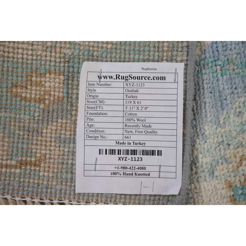 Geometric Oriental Oushak Turkish Rug Wool Hand-knotted Foyer Carpet - 2'0" x 3'11"