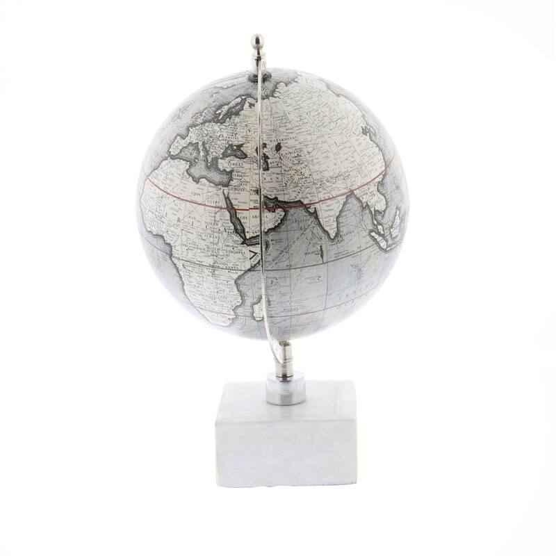 Marble World Map Globe with Marble Base - White - Roche River Decor